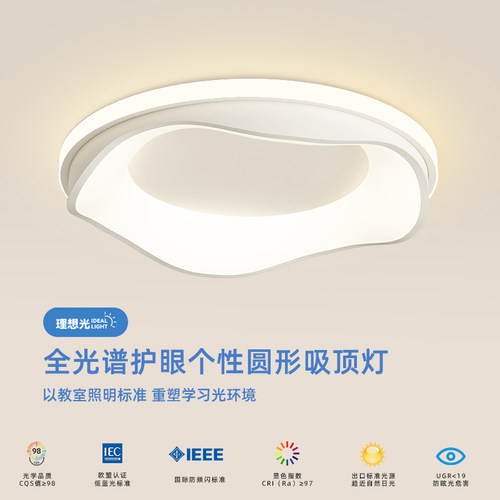 卧室灯现代e简约个性圆形房间灯北欧极简全光谱护眼主卧书房吸顶