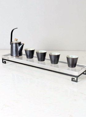 现代新中式样板间亚克力茶托酒柜饰品长方形金属展示托盘软装摆件