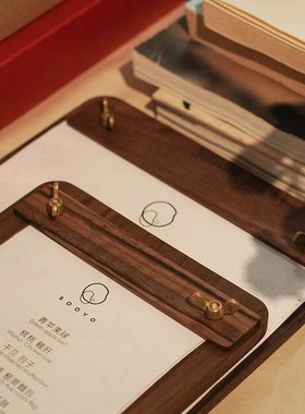 日式风黑胡桃木黄铜咖啡馆写单垫板餐厅点餐活页夹奶茶店菜单夹板