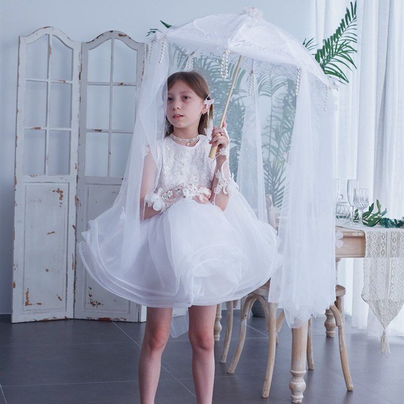 儿童服装女孩白色重工业生日宴会t台服装小女孩花女孩纱裙照片工