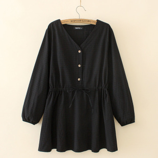 收腰显瘦遮肚子 2020春新款 M1925胖妹妹加肥大码 衬衣裙纯棉打底衫