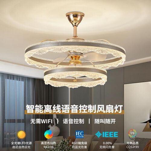 北欧餐厅风扇灯轻奢隐形静音客厅B高端大气简约现代房间卧室吊扇