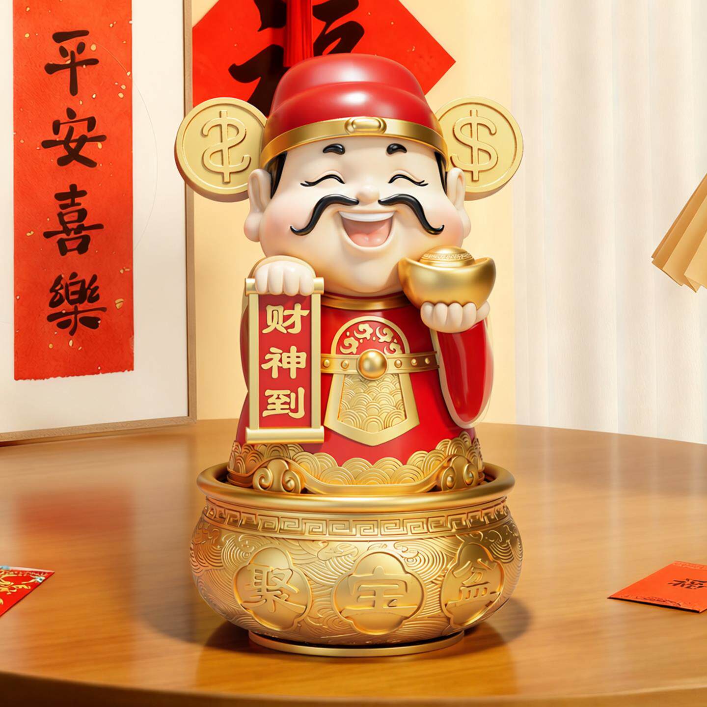 2026新款国潮财神爷摆件客厅店铺收银柜台过年新年装饰乔迁开业礼