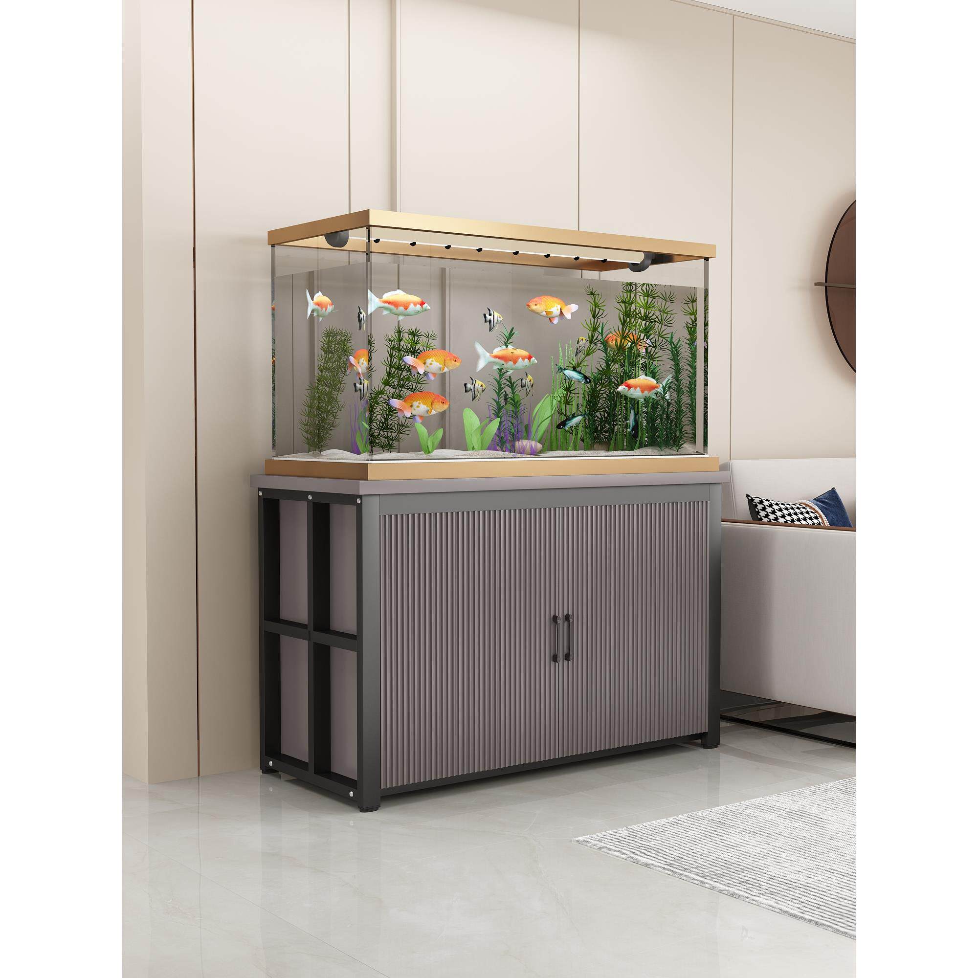 家用鱼缸柜超强承重鱼缸架收纳储物柜铁艺鱼缸底座底柜水族箱底架