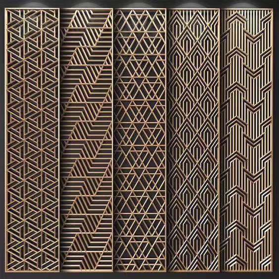 不锈钢轻奢屏风隔断墙金属客厅简约现代玄关中式花格装饰镂空雕刻