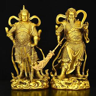 纯铜关公韦陀菩萨摆件左右伽蓝关帝护法神韦驮铜像家用供奉佛像