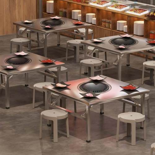 可摺叠火锅桌无烟烤肉桌商用不锈钢地桌小矮桌户外炭火烧烤摆摊桌