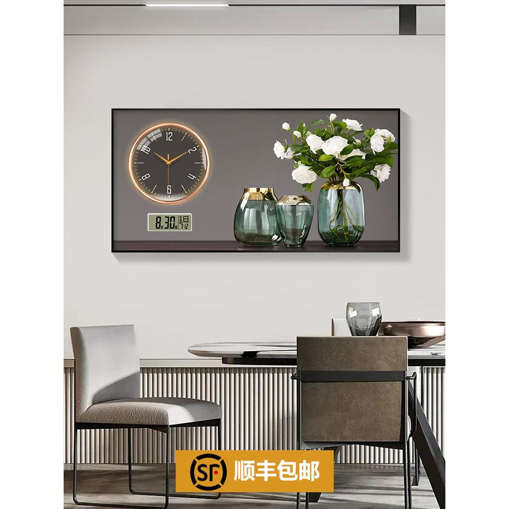 现代小清新钟表挂钟客厅餐厅时钟装饰画玻璃罩电子钟万年历壁挂画