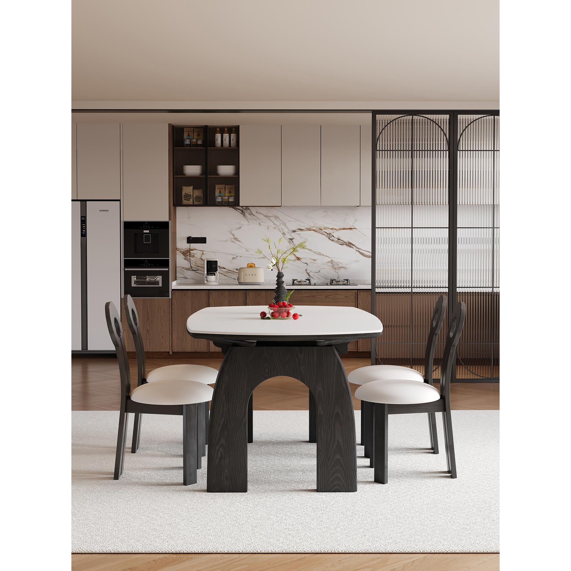 政府补贴法式覆古岩板餐桌2025新款家用小户型高级感实木伸缩饭桌