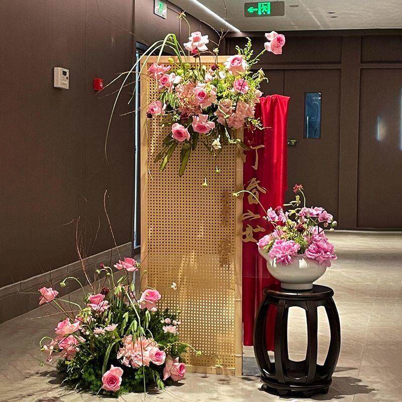 婚礼婚庆布置中式网格藤编屏风结婚宴周岁宴生日现场竹编木制道具