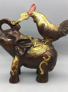 仿古纯铜鎏金吉象如意摆件铜大象客厅办公室大象摆设乔迁礼品