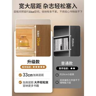 实木书柜带玻璃门学生家用书架一体靠墙落地展示柜木柜置物柜 新品
