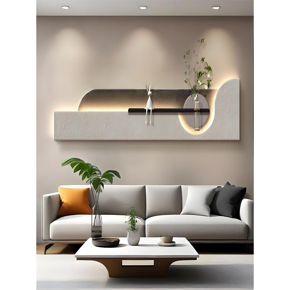 沙发西墙挂画、水培绿色植物、客厅装饰画、现代极简主义卧室立体