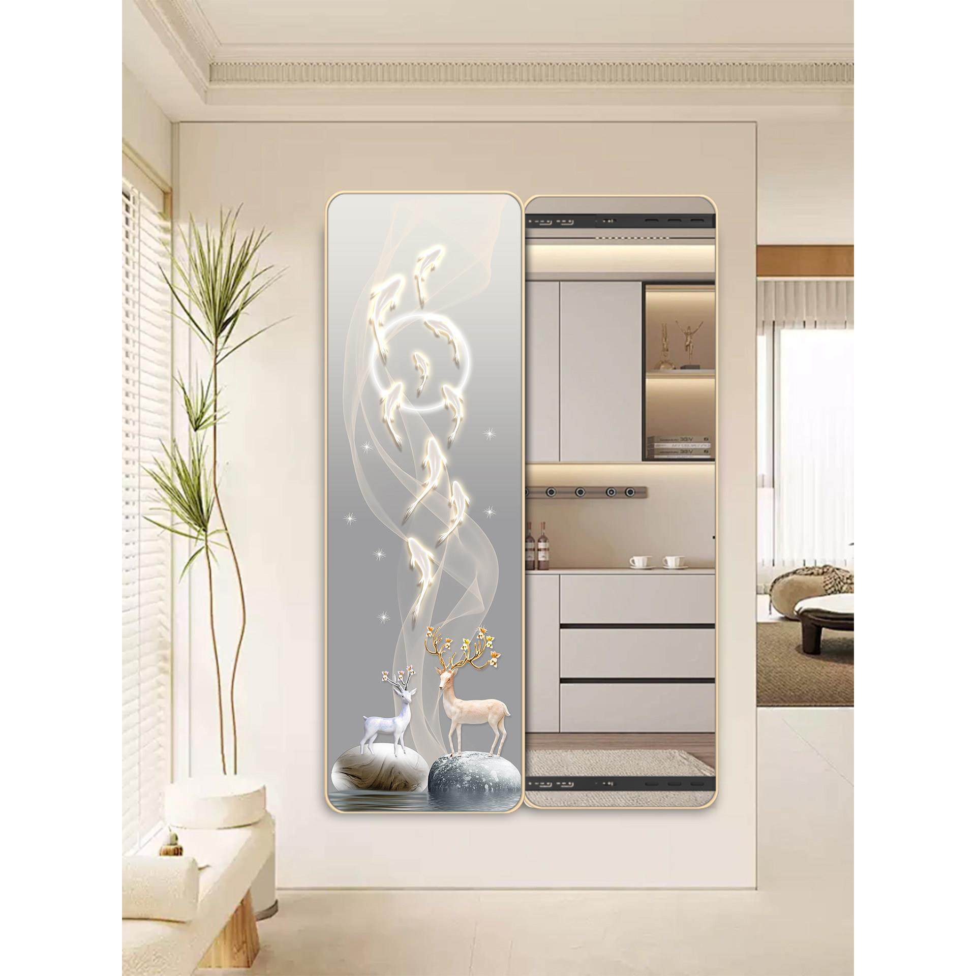 艺术九鱼图隐形全身镜推拉隐藏式镜子卧室试衣镜壁挂式家用穿衣镜,家居饰品,现代装饰画,淘宝优惠券,粉丝福利购,淘宝优惠卷