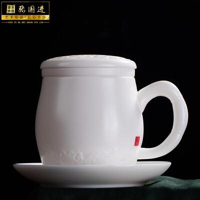张国进手造偶遇高端羊脂玉办公杯白玉瓷陶瓷个人杯水杯泡茶杯礼品