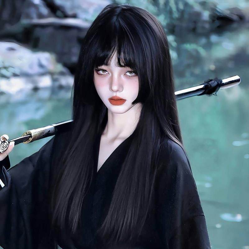 假发全头套女长发公主切自然彷真姬发式黑长直水母头Lolita假发套