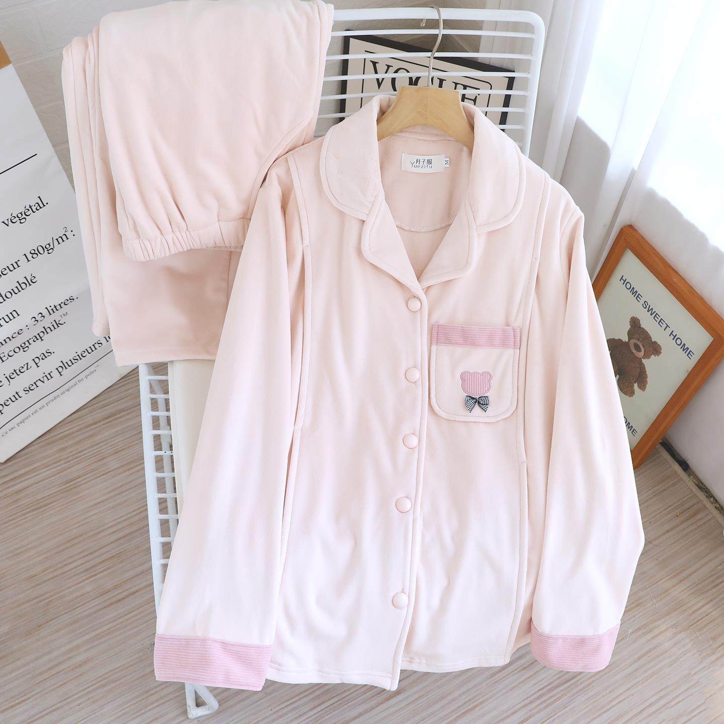 月子服秋冬季德绒加厚保暖孕妇睡衣大尺码产后哺乳哺乳衣套装海岛