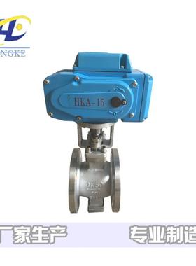 VQ947H-16P电动V型法兰不锈钢球阀耐磨开关调节切断电动V型球阀50