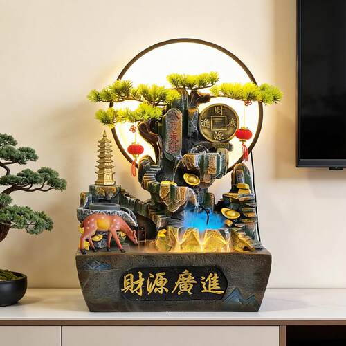 假山流水生财喷泉循环水风水轮客厅办公室桌面装饰开业送礼摆件