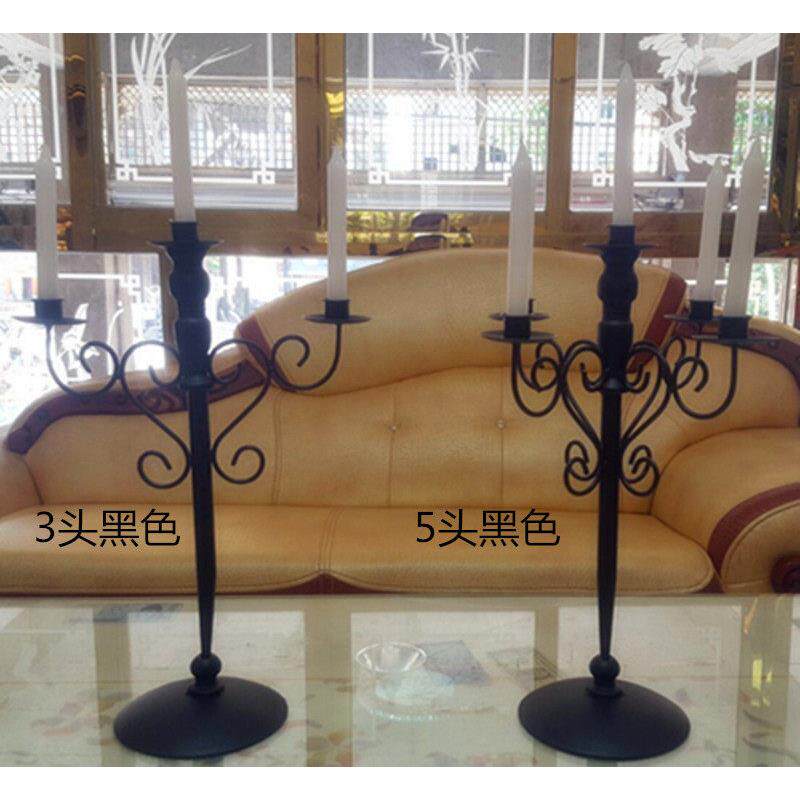 包邮欧式复古怀旧黑色五头三头铁艺餐桌烛台浪漫婚礼婚庆用品摆件