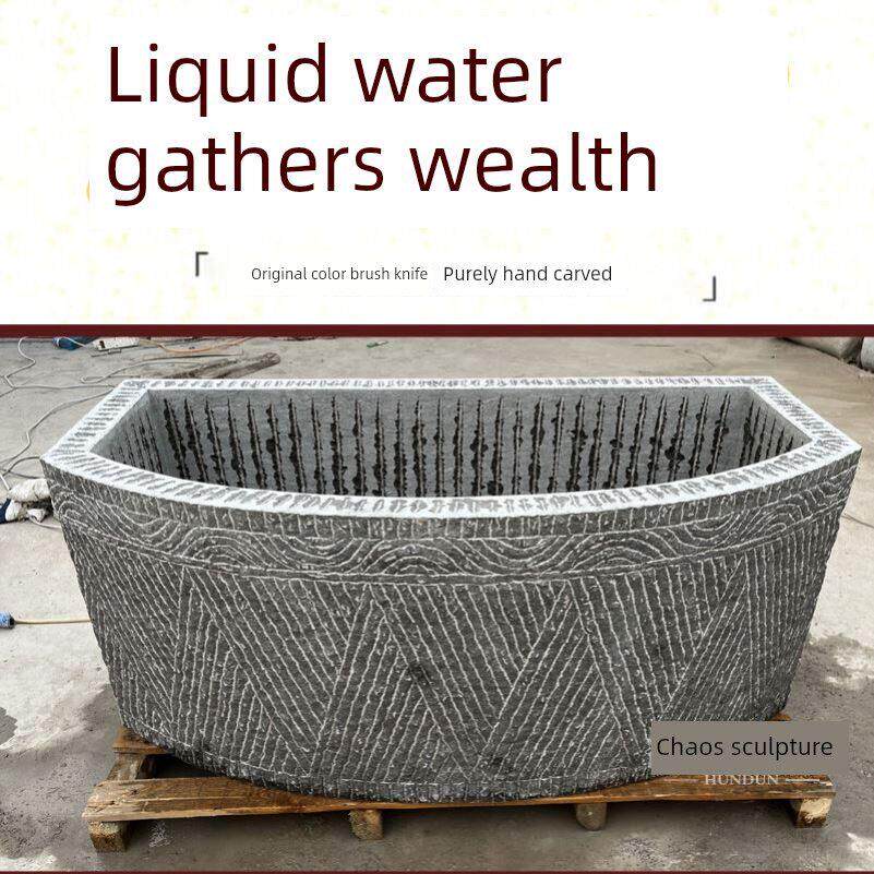 石雕鱼缸青石彷古荷花水缸壁盆石头石槽石缸户外养鱼庭院摆件