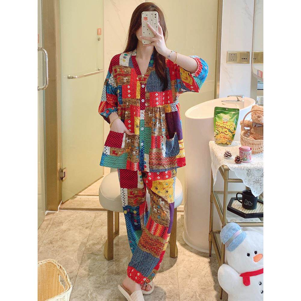 大码棉绸女士睡衣夏季薄款人造棉绵绸2025年新款七分袖女款家居服