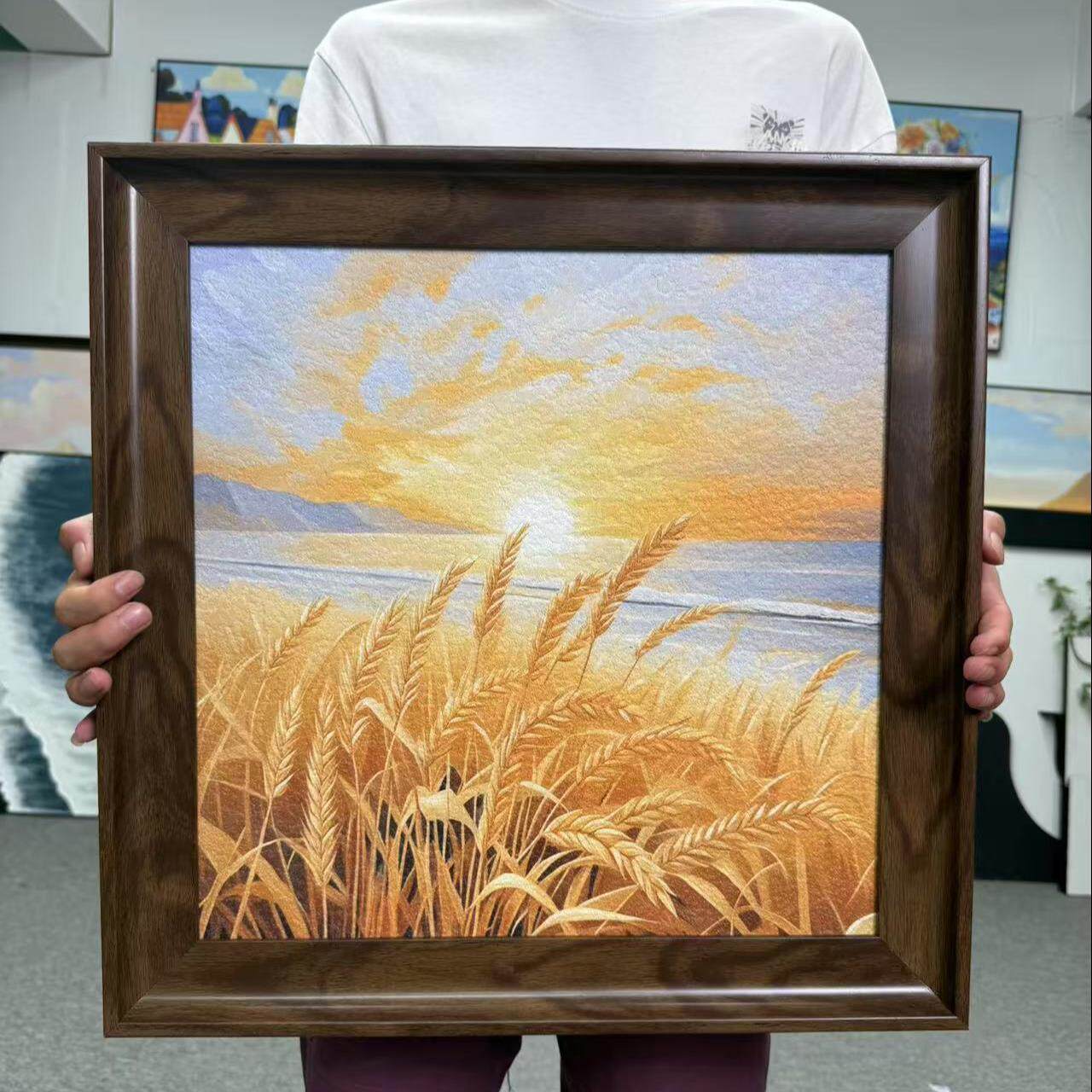北欧系金色麦浪抽象麦穗客厅餐厅玄关装饰挂画5050