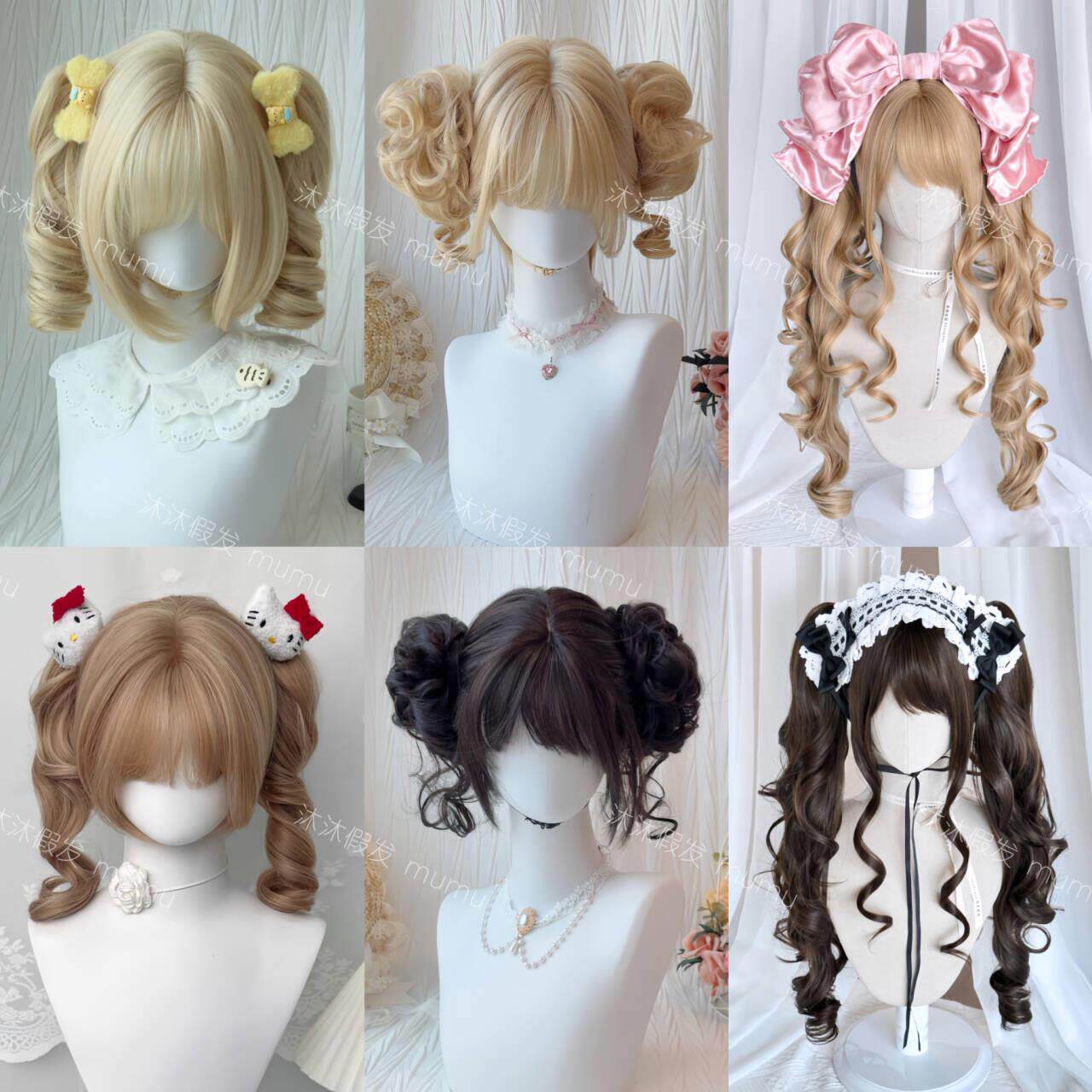 假发女Lolita虎口夹双马尾doll感日常双丸子头甜妹罗马卷全头套式