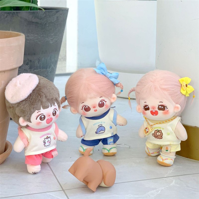 现货棉花娃娃衣服10cm/20cm娃衣夏日无袖卡通毛绒玩偶公仔运动装