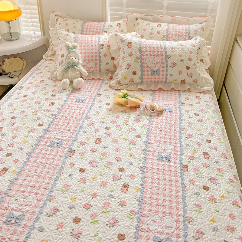 全棉纯棉床盖三件套学生宿舍单人床夹棉床单90x200儿童床四季通用