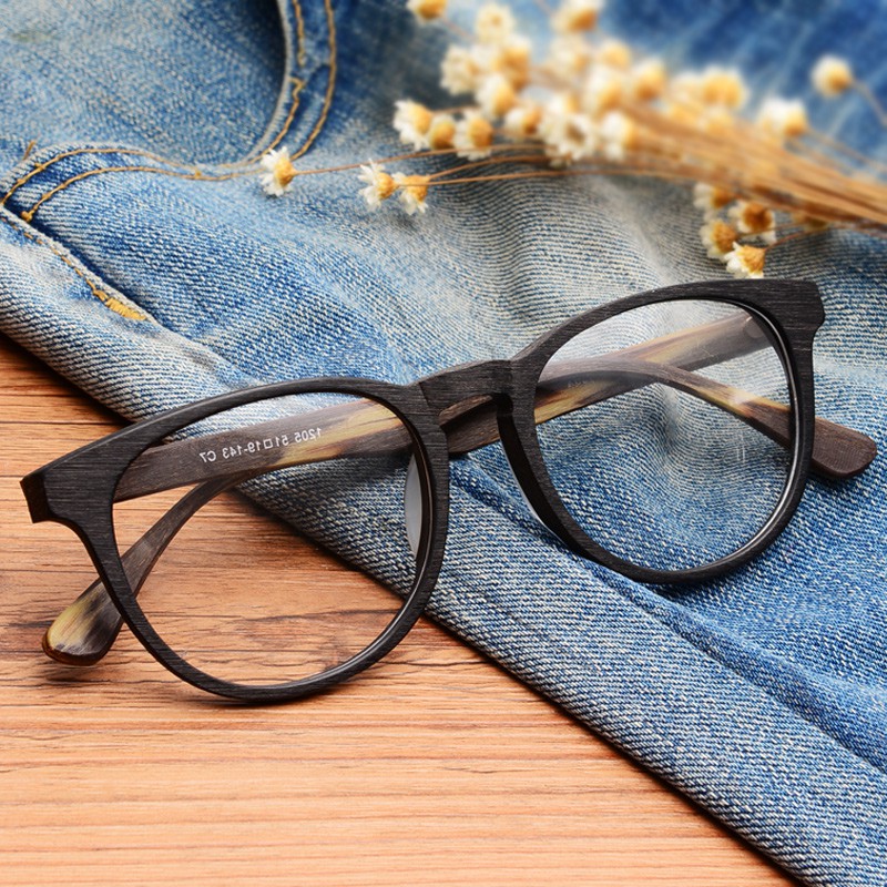 复古圆框木质眼镜框九十男潮女近视板材仿木纹全框圆形超轻