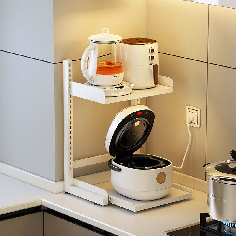 可抽拉电饭锅置物架厨房台面分层收纳电器空气炸锅水壶架子抽屉式