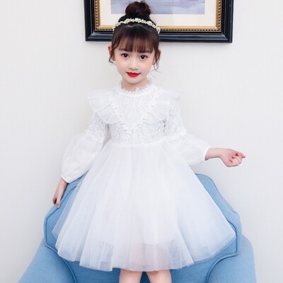 女童白色连衣裙秋冬加绒生日公主裙春秋J季儿童裙子蓬蓬白纱裙秋