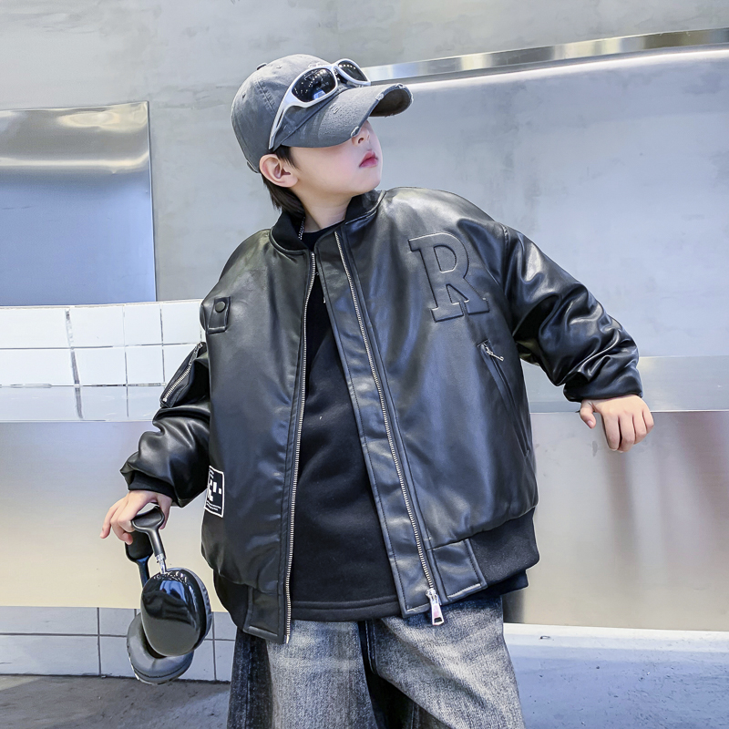 男童冬季潮d酷机车棒球加厚皮衣棉服2024新款儿童男孩初冬夹棉外