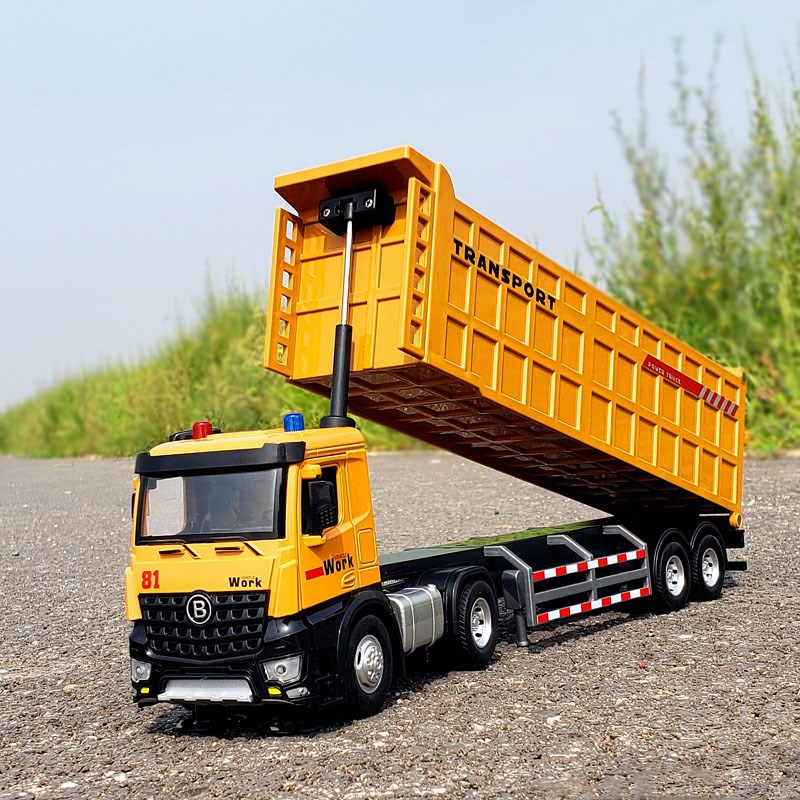 大号合金翻斗车加长自卸卡车模型惯性滑行翻斗工程车儿童玩具车
