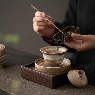 家用手工陶瓷茶壶茶杯 影白粗陶茶具套装 复古泡茶壶整套