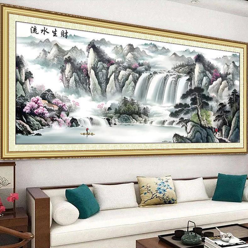 流水生财十字绣2025新款线绣客厅大幅满绣自己绣手工山水画风景图