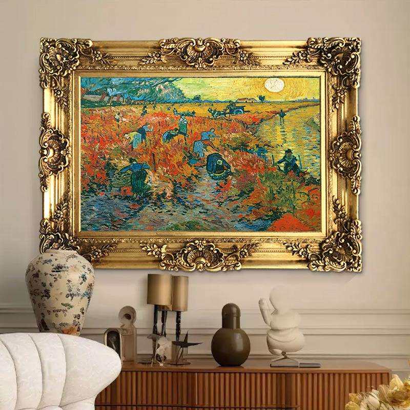 世界名画梵高油画《红色葡萄园》欧式复古风景装饰画客厅餐厅挂画
