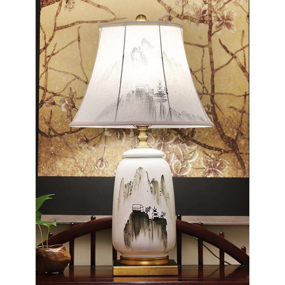 新品艺术中国风山水简约书房客厅玄关LED新中式装饰陶瓷台灯灯具