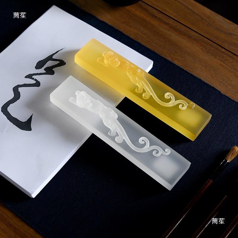 新中式现代磨砂水琉璃玉玺镇纸摆件样板房间博古架书房佛手装饰品