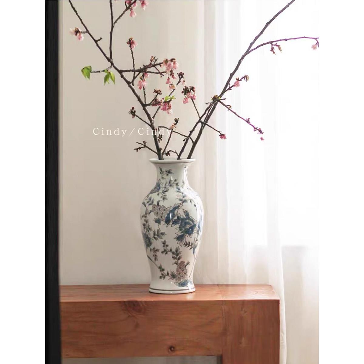高级感水墨青花瓷中式轻奢花瓶摆件客厅插花复古陶瓷餐桌装饰玄关