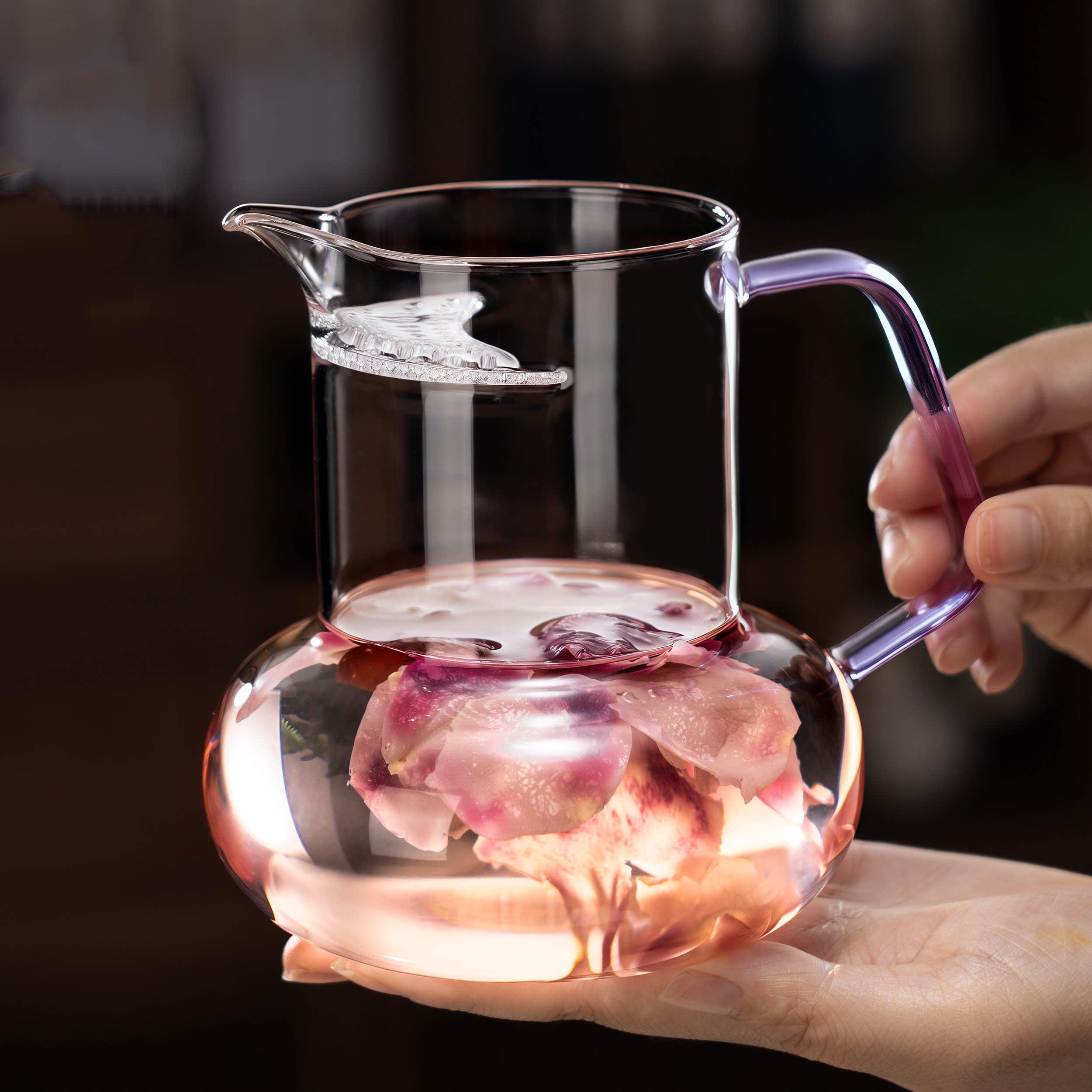 2026新款全玻璃月牙公道杯茶水分离器内置滤网高颜值花瓶泡茶壶具图片