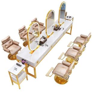 理发店专用带大理石镜子美发发廊镜台带灯双面柜子一体网红烫染桌