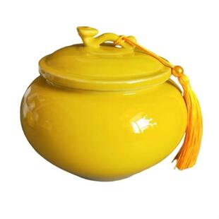 黄色陶瓷罐厨房摆件聚宝火龙昆仑五色土如意罐解决西北避火烧天门