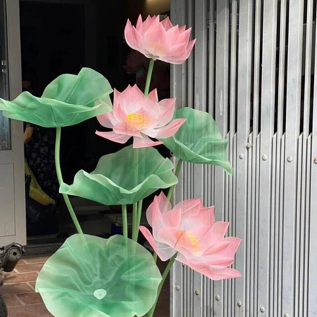 大型仿真荷花纸艺花成品荷叶苞莲蓬摆件EVA橱窗美陈装饰场景布置