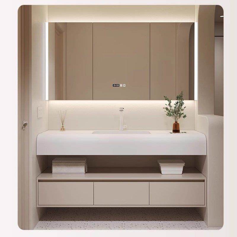 北欧杜丽家岩板热弯一体浴室柜组合智能现代镜柜台面化妆室洗脸盆