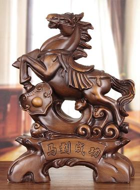 实木雕马摆件家居手工艺品马到成功办公室老板桌面公司开业送礼品