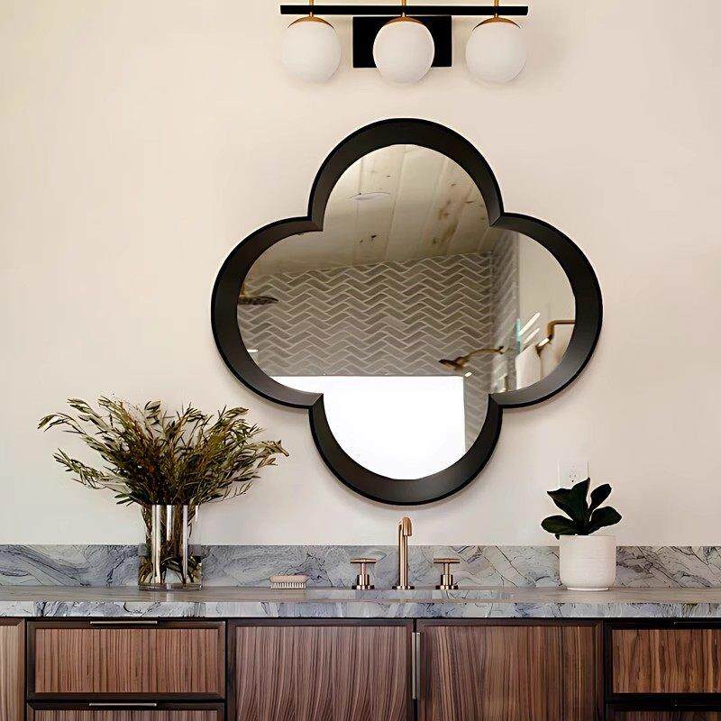 法式覆古浴室化妆镜新中式壁挂墙梅花化妆室洗手台洗脸盆化妆镜子