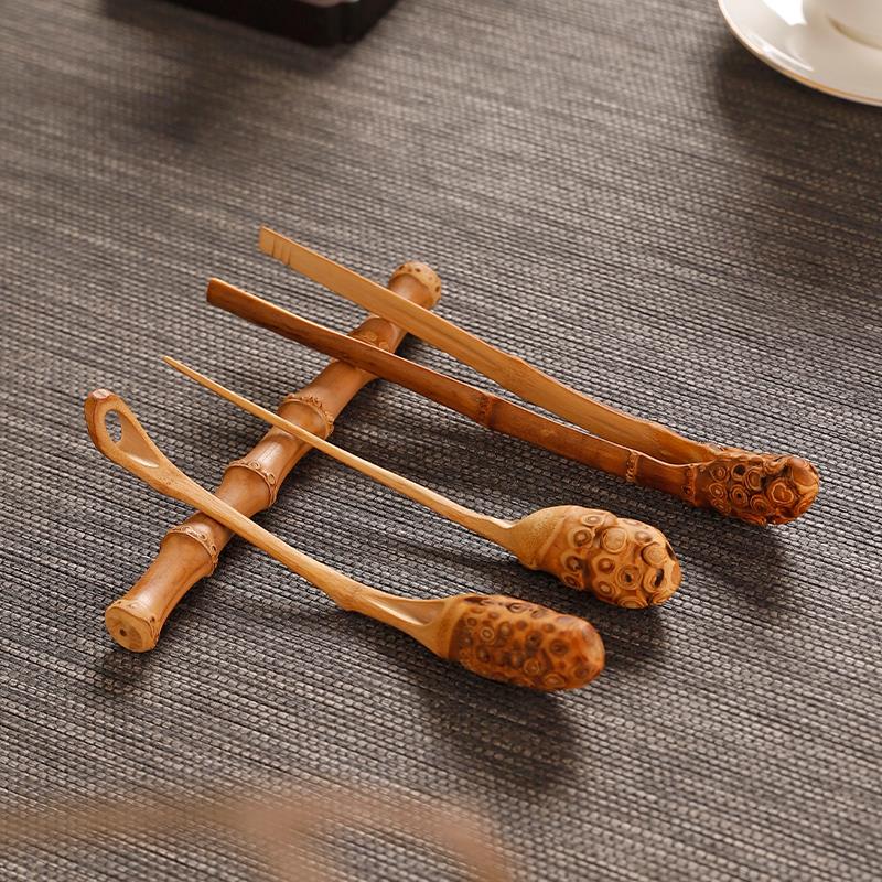 竹根茶道三件套件 竹茶具茶针茶铲茶夹零配件 根雕茶勺六君子套装
