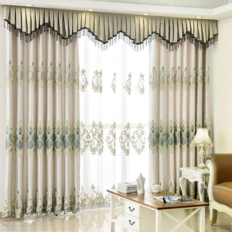 欧式窗帘遮光现代北欧简约卧室客厅绣花布料窗纱成品高档奢华大气